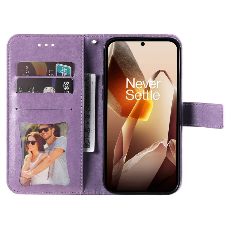 Funda para OnePlus 13 de piel sintética con cartera y tapa floral con soporte - Púrpura