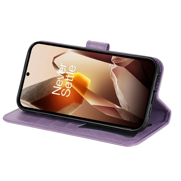 Funda para OnePlus 13 de piel sintética con cartera y tapa floral con soporte - Púrpura