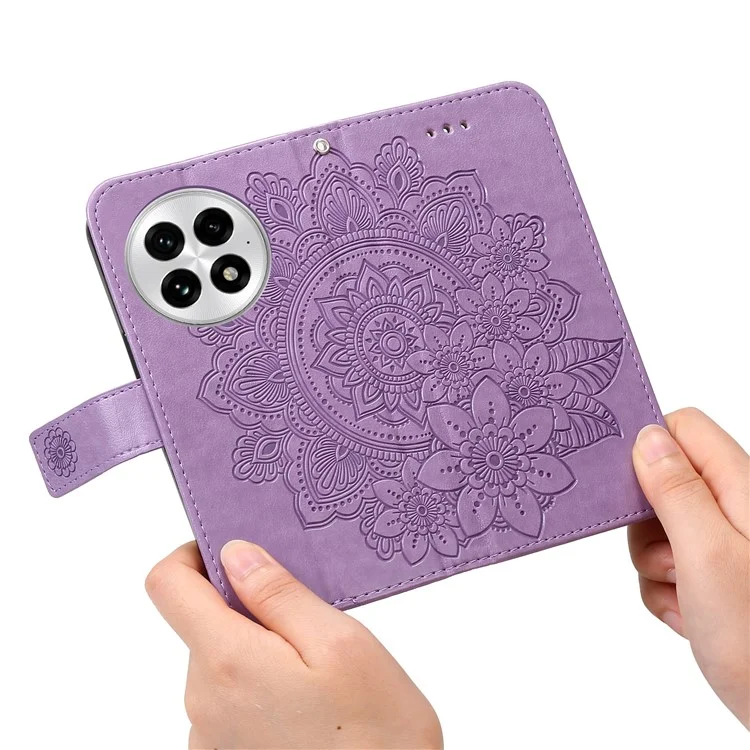 Funda para OnePlus 13 de piel sintética con cartera y tapa floral con soporte - Púrpura