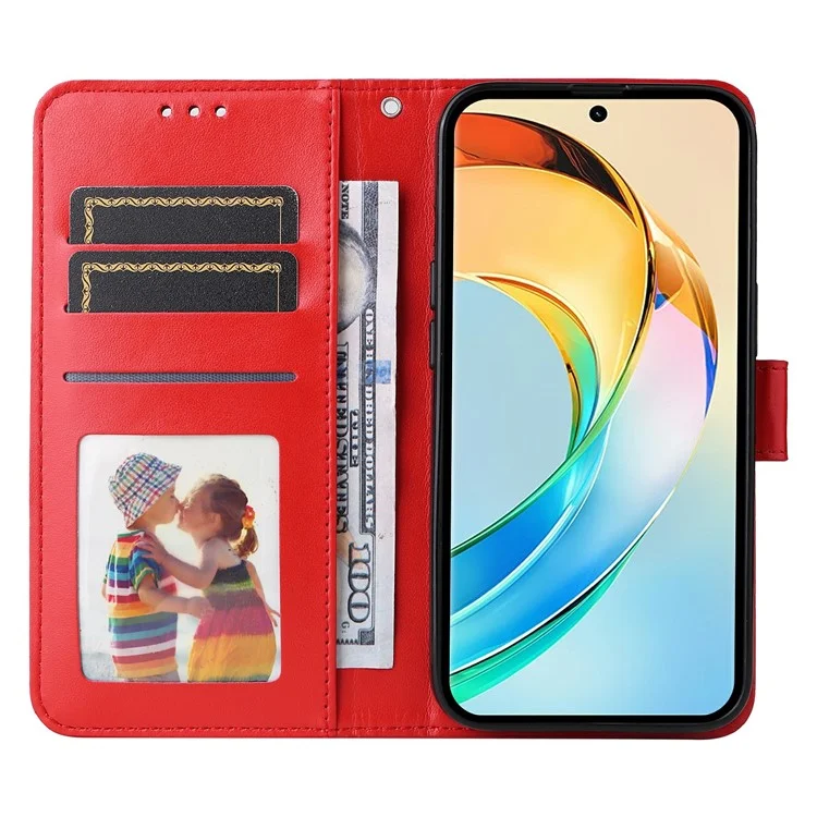 Capa para telefone For Honor X60 5G com estampa de girassol e carteira de couro - Vermelho