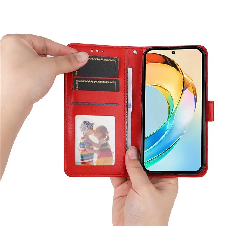Capa para telefone For Honor X60 5G com estampa de girassol e carteira de couro - Vermelho
