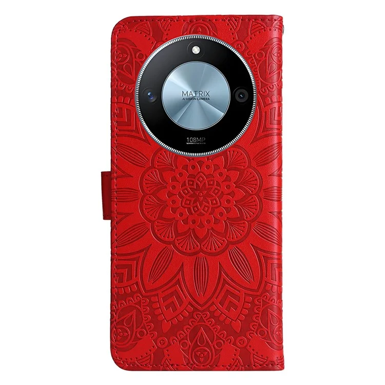 Capa para telefone For Honor X60 5G com estampa de girassol e carteira de couro - Vermelho