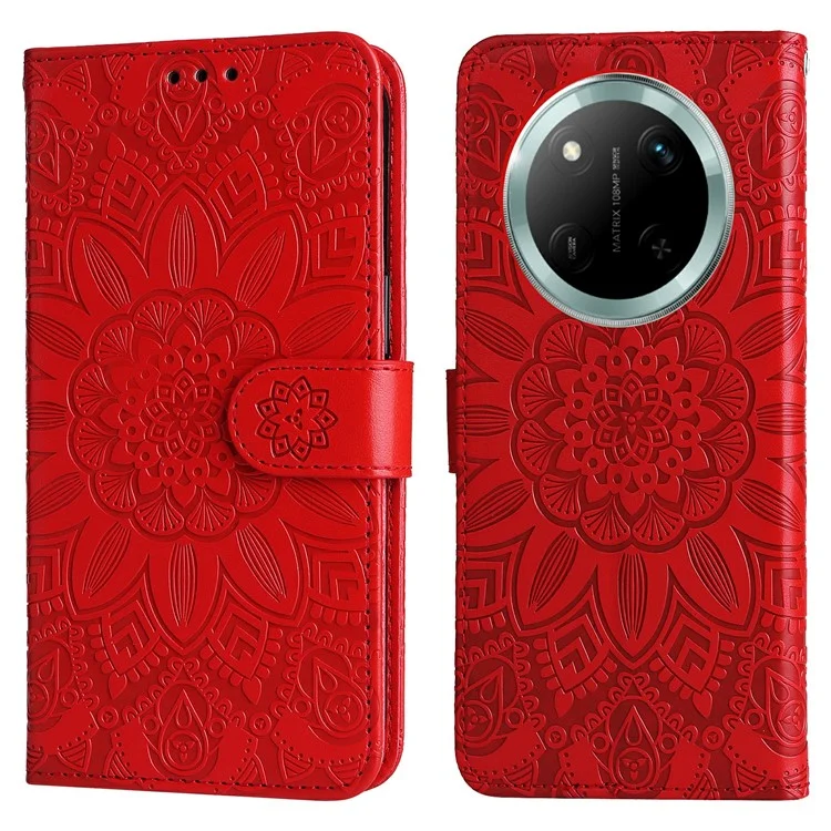 Funda de cuero para Honor Magic7 Lite 5G / X9c 5G / X60 Pro 5G Tapa de cartera con girasol - Rojo
