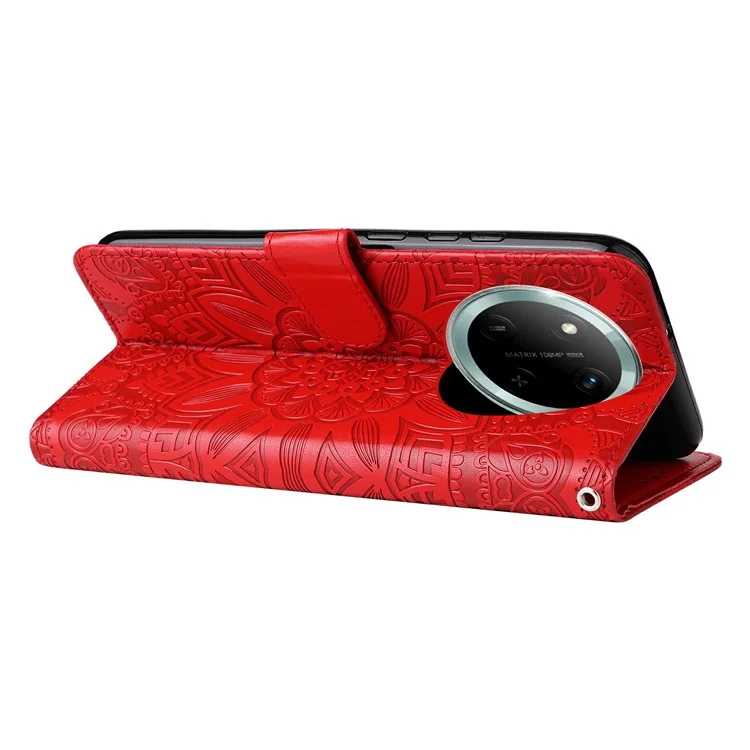 Funda de cuero para Honor Magic7 Lite 5G / X9c 5G / X60 Pro 5G Tapa de cartera con girasol - Rojo