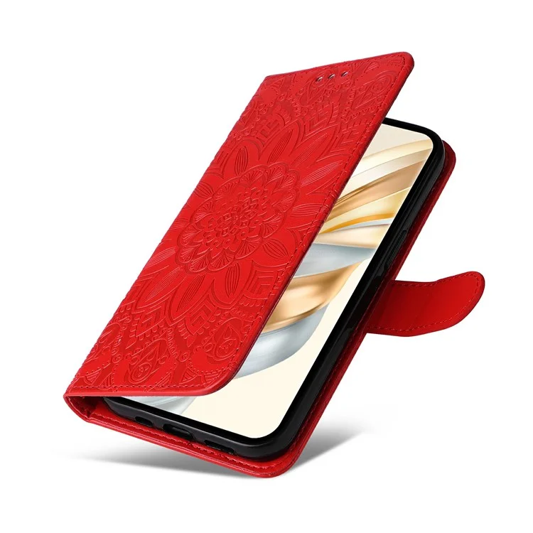 Funda de cuero para Honor Magic7 Lite 5G / X9c 5G / X60 Pro 5G Tapa de cartera con girasol - Rojo