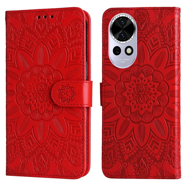 Для Huawei nova 13 5G / nova 12 5G Чехол-бумажник с тиснением подсолнуха - Красный