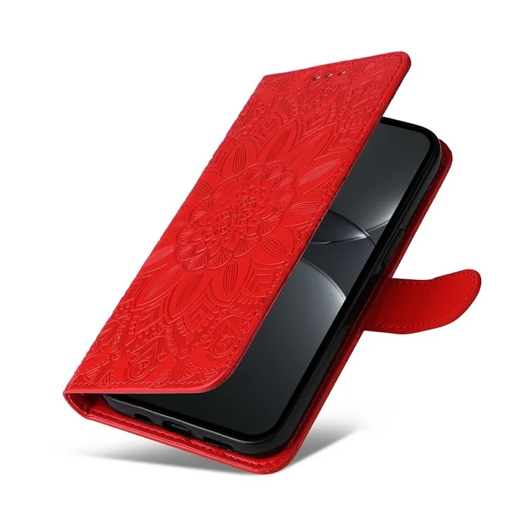 Custodia in pelle con motivo a girasole per Huawei nova 13 Pro 5G - Rosso