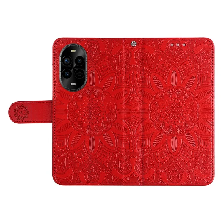 Custodia in pelle con motivo a girasole per Huawei nova 13 Pro 5G - Rosso
