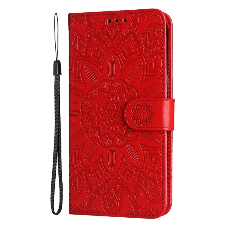 Custodia in pelle con motivo a girasole per Huawei nova 13 Pro 5G - Rosso