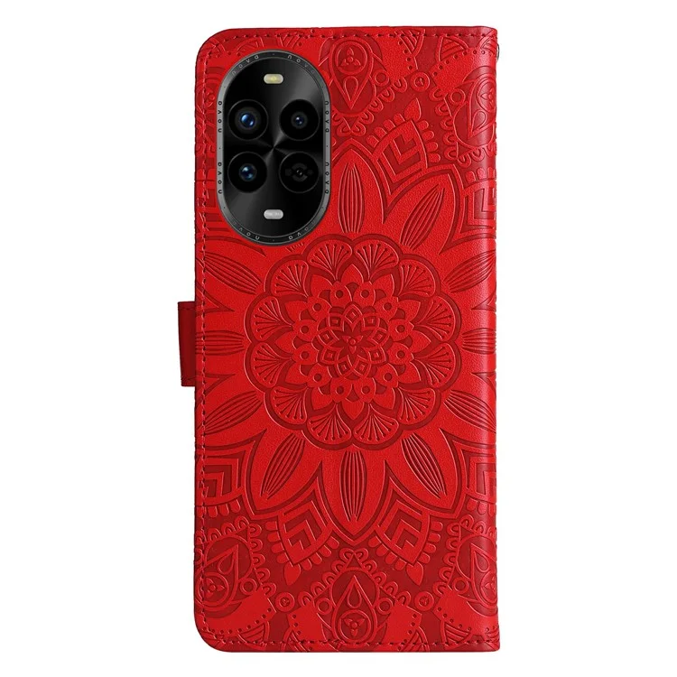Custodia in pelle con motivo a girasole per Huawei nova 13 Pro 5G - Rosso