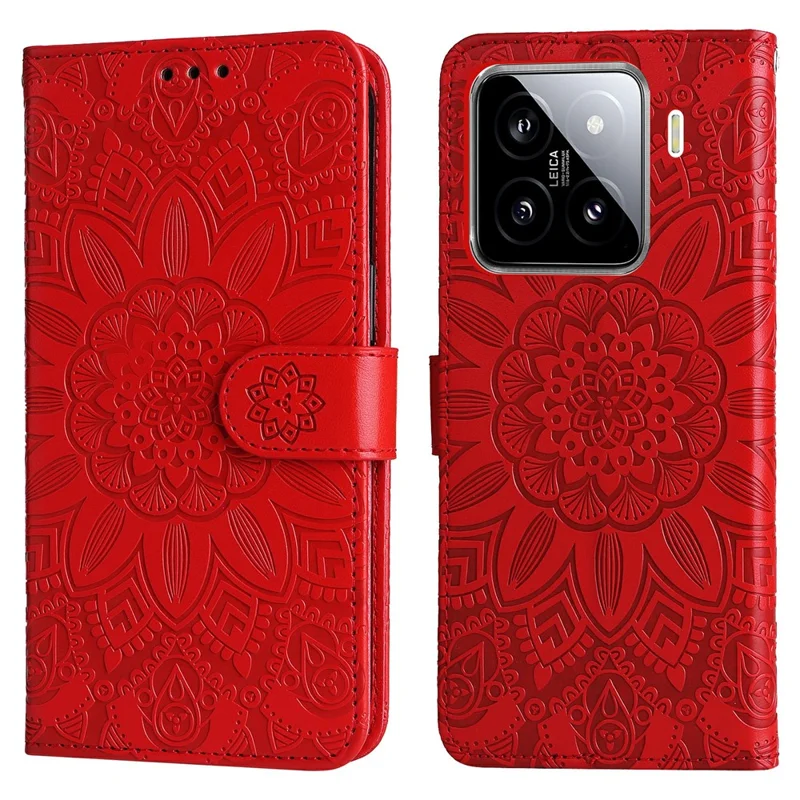 For Xiaomi 15 Case Sunflower Imprint Leather Wallet Phone Cover - Red
