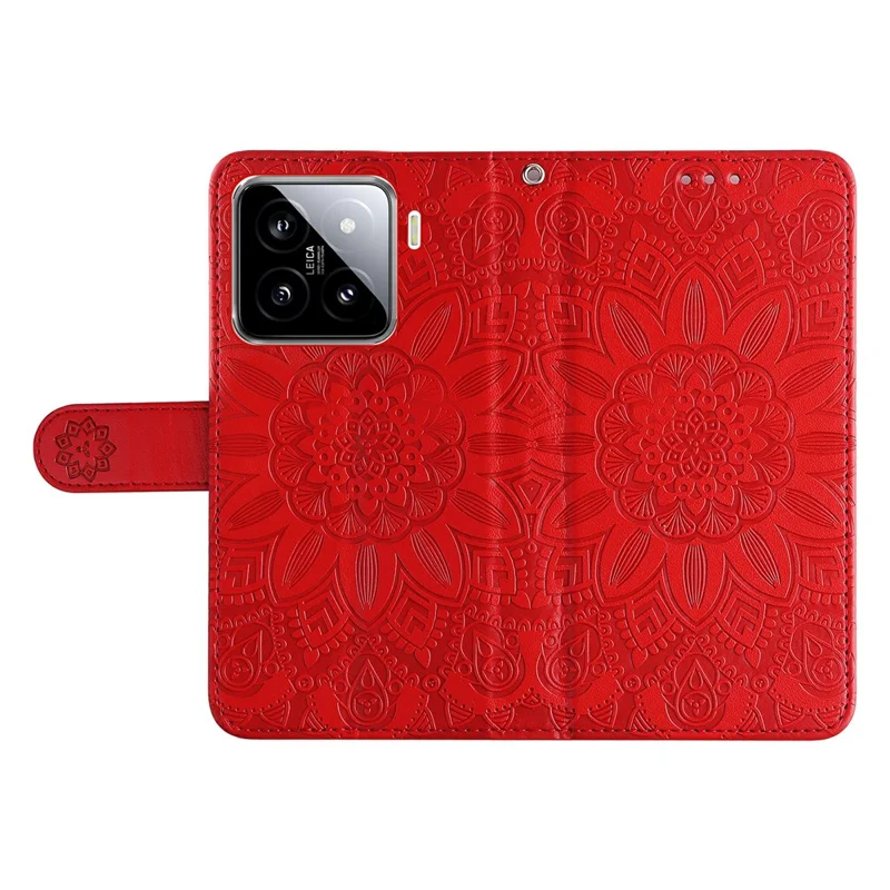 For Xiaomi 15 Case Sunflower Imprint Leather Wallet Phone Cover - Red