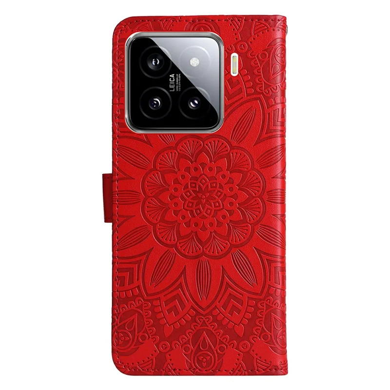 For Xiaomi 15 Case Sunflower Imprint Leather Wallet Phone Cover - Red