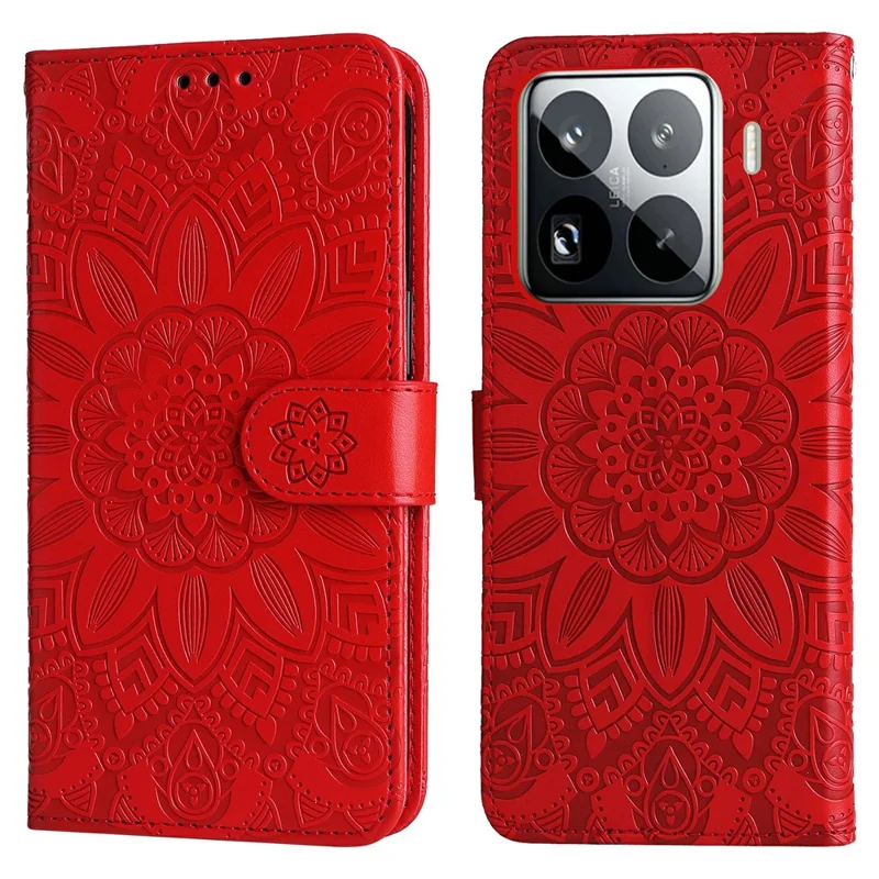 For Xiaomi 15 Pro Case Sunflower Imprint Leather Wallet Phone Cover - Red