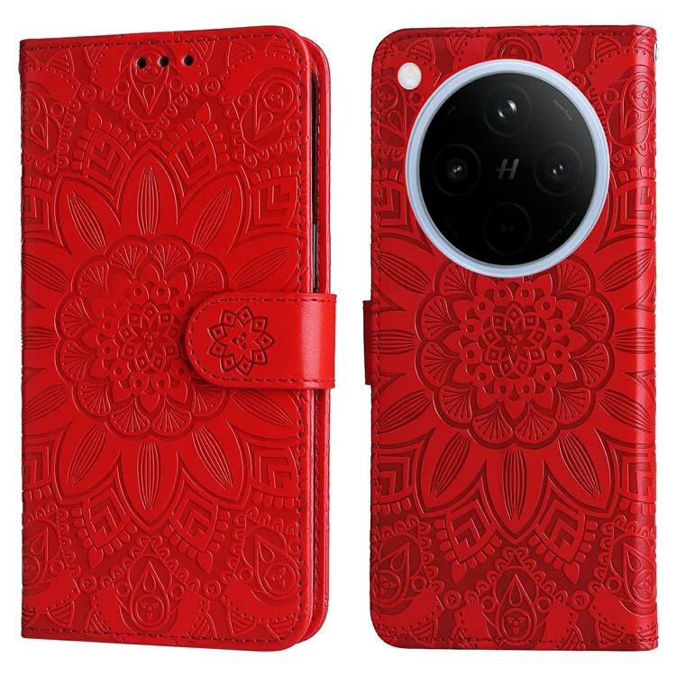 Funda para Oppo Find X8 5G con estampado de girasol y billetera de cuero - Rojo