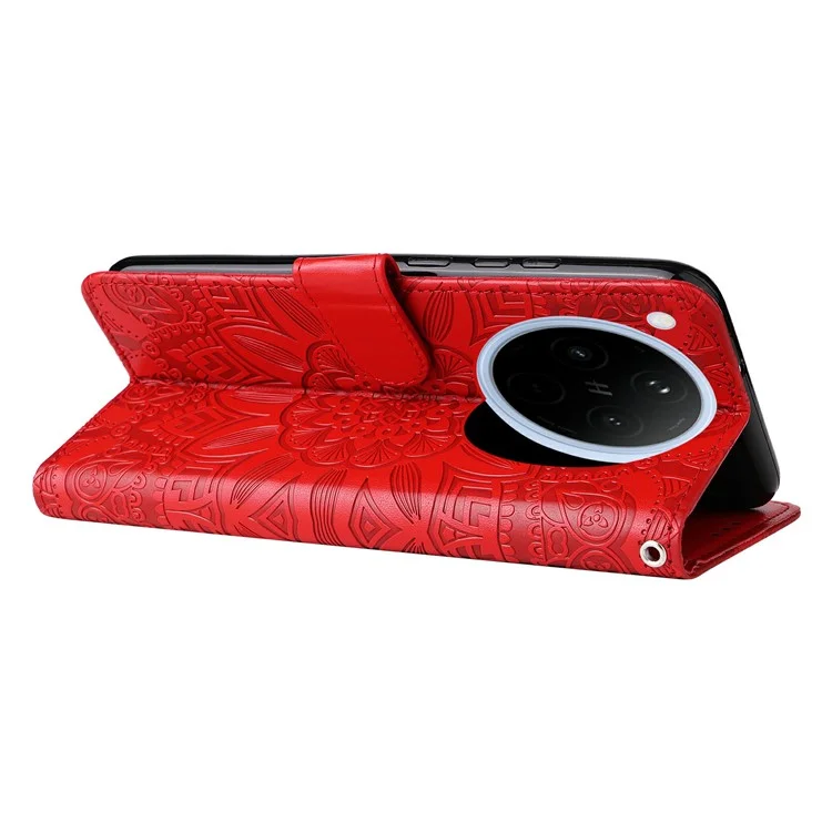 Funda para Oppo Find X8 5G con estampado de girasol y billetera de cuero - Rojo