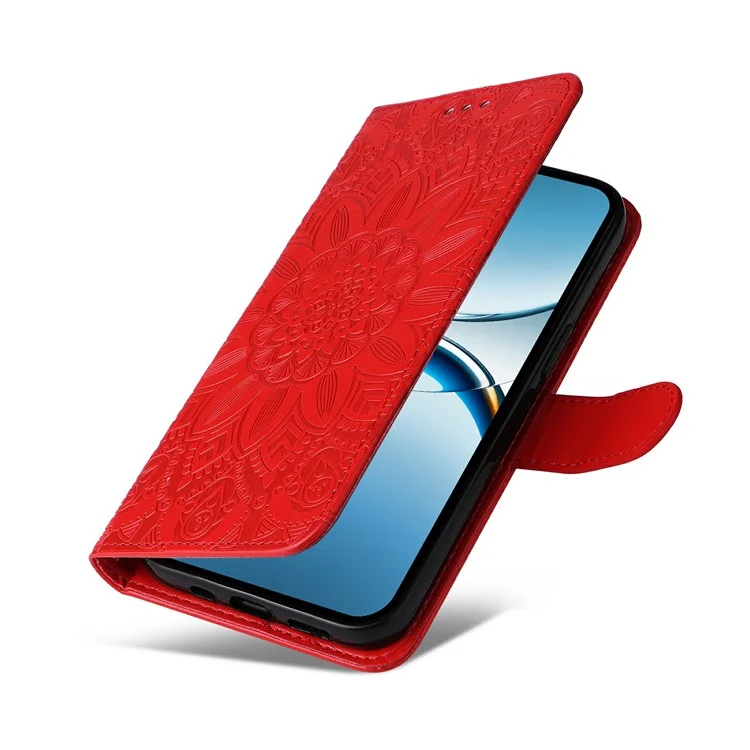 Funda para Oppo Find X8 5G con estampado de girasol y billetera de cuero - Rojo
