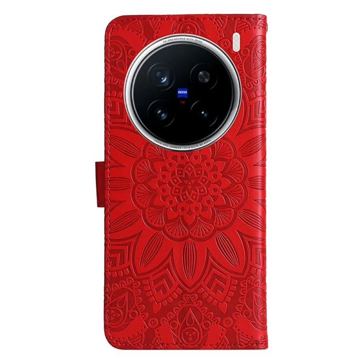 Для чехла Vivo X200 Pro 5G Кожаный бумажник с тиснением подсолнуха - Красный