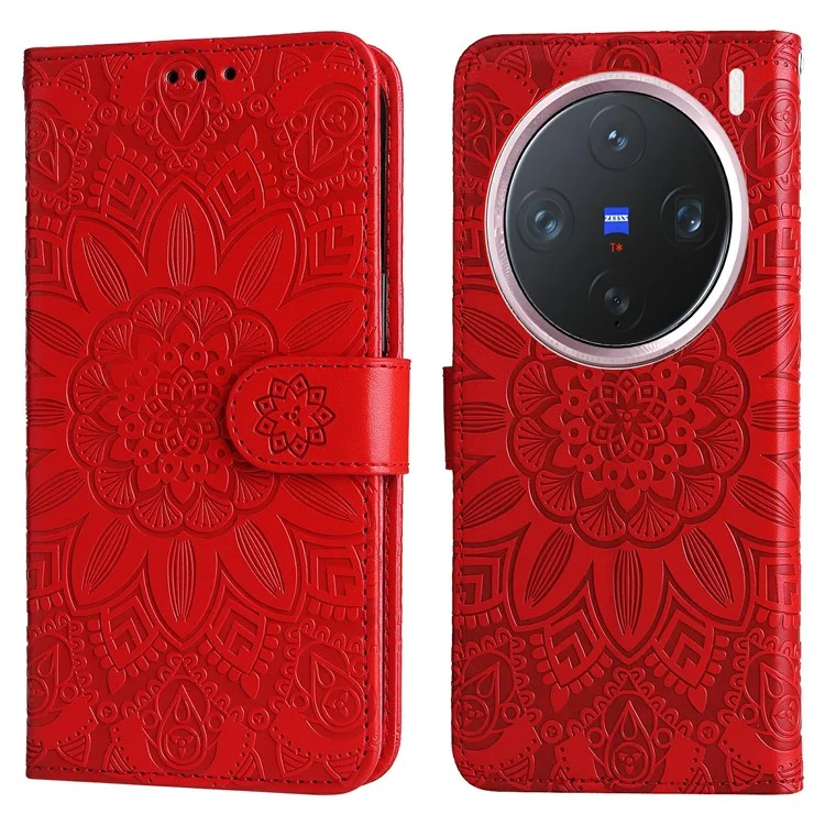 Funda de cartera de cuero con estampado de girasol para el vivo X200 Pro mini 5G - Rojo