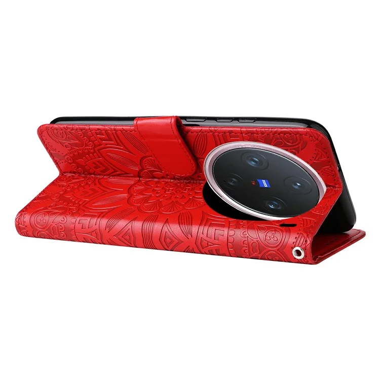 Funda de cartera de cuero con estampado de girasol para el vivo X200 Pro mini 5G - Rojo