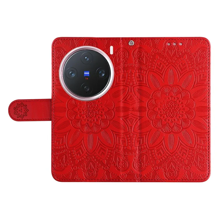 Funda de cartera de cuero con estampado de girasol para el vivo X200 Pro mini 5G - Rojo