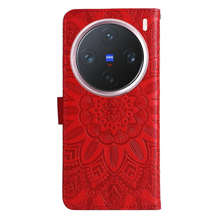 Funda de cartera de cuero con estampado de girasol para el vivo X200 Pro mini 5G - Rojo