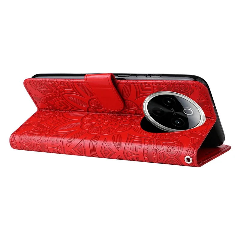 Für vivo Y300 Pro 5G Hülle Sonnenblumen-Prägung Leder Brieftasche Handyhülle - Rot