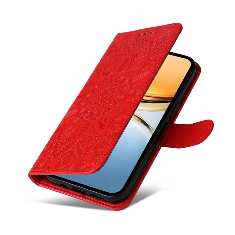Für vivo Y300 Pro 5G Hülle Sonnenblumen-Prägung Leder Brieftasche Handyhülle - Rot