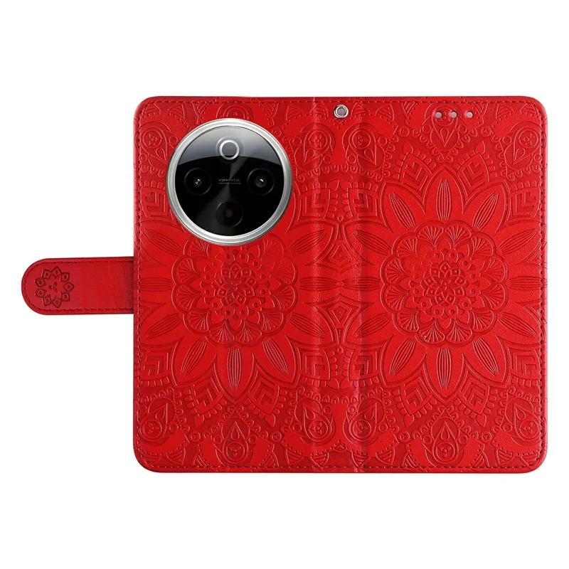 Für vivo Y300 Pro 5G Hülle Sonnenblumen-Prägung Leder Brieftasche Handyhülle - Rot