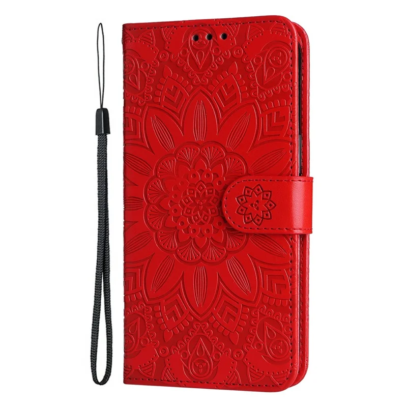 Für vivo Y300 Pro 5G Hülle Sonnenblumen-Prägung Leder Brieftasche Handyhülle - Rot