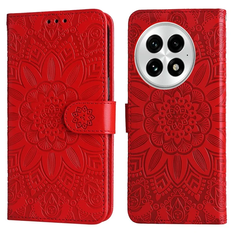 For OnePlus 13 Case Sunflower Imprint Leather Wallet Phone Cover - Red