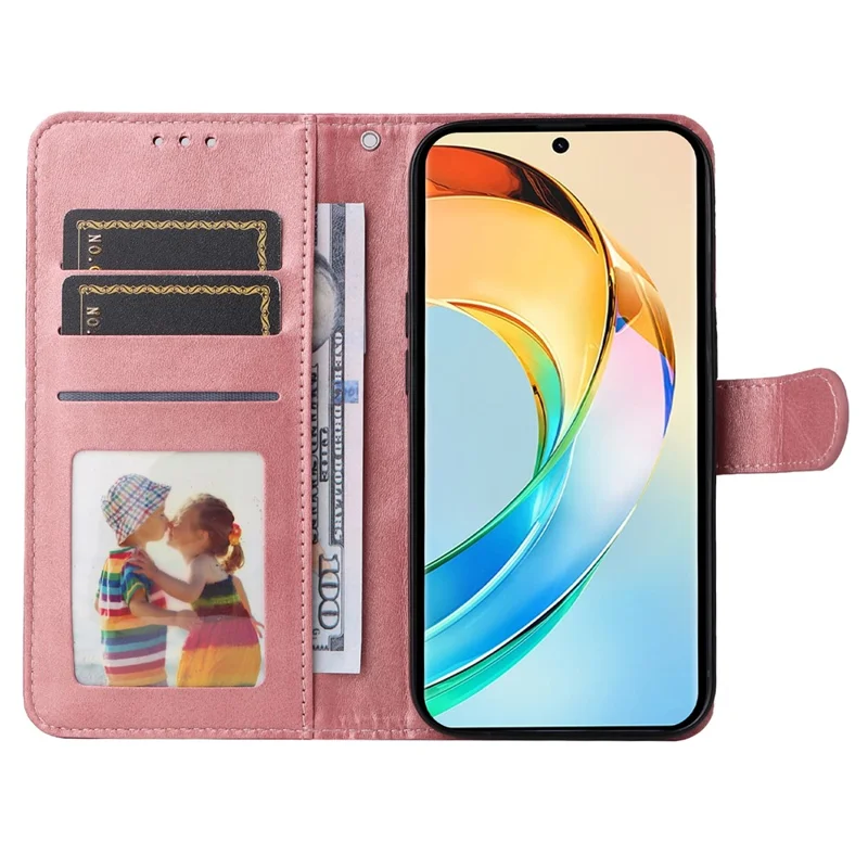 For Honor X60 5G Case Wallet PU Leather Folio Flip Phone Cover - Pink