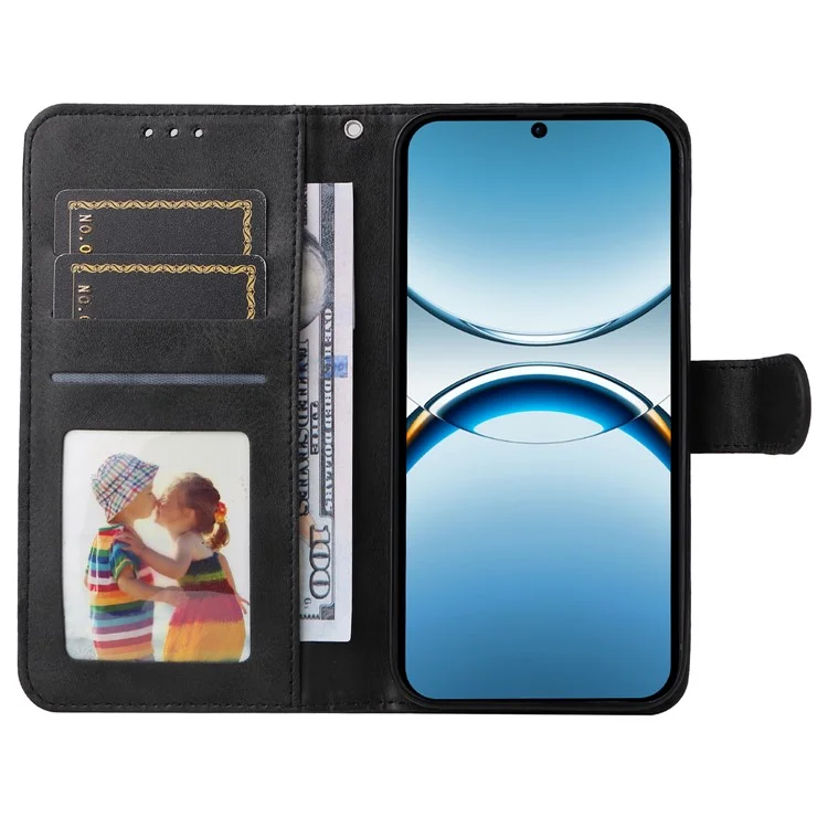 Funda de cartera de cuero PU para Oppo Find X8 5G, tapa abatible - Negro