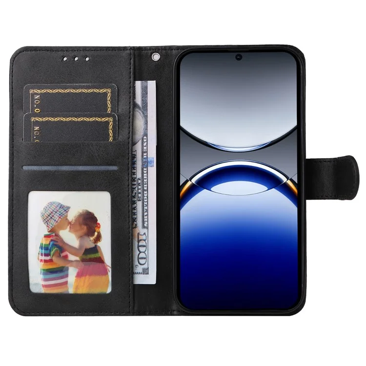 Funda de cartera de cuero de PU con tapa plegable para Oppo Find X8 Pro 5G - Negro