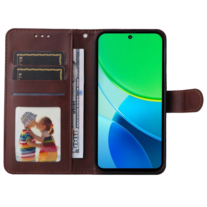 For vivo Y29 5G / Y19s 4G Case Wallet PU Leather Folio Flip Phone Cover - Brown