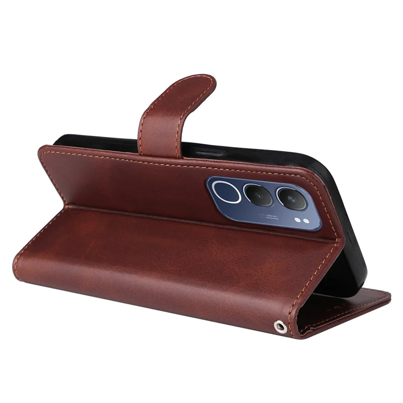 For vivo Y29 5G / Y19s 4G Case Wallet PU Leather Folio Flip Phone Cover - Brown