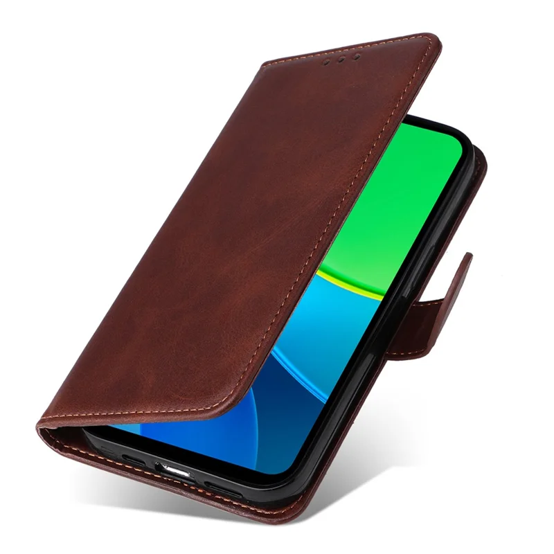 For vivo Y29 5G / Y19s 4G Case Wallet PU Leather Folio Flip Phone Cover - Brown
