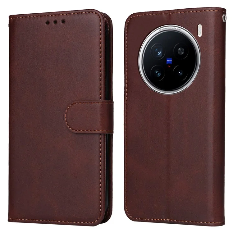 Étui portefeuille en cuir PU à rabat pour vivo X200 Pro 5G - Marron
