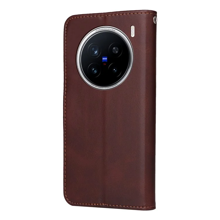 Étui portefeuille en cuir PU à rabat pour vivo X200 Pro 5G - Marron