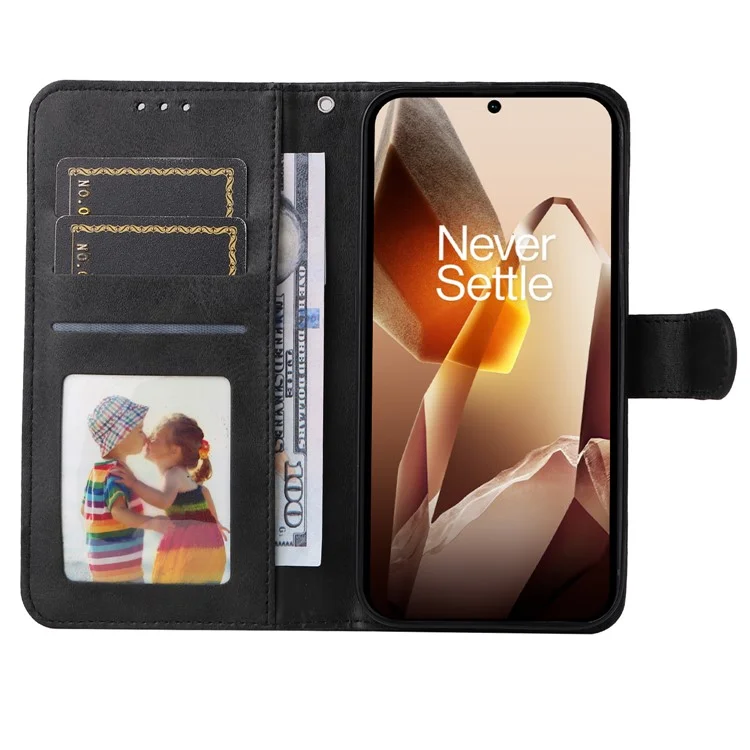 Funda para OnePlus 13 de piel sintética con tapa tipo cartera - Negro