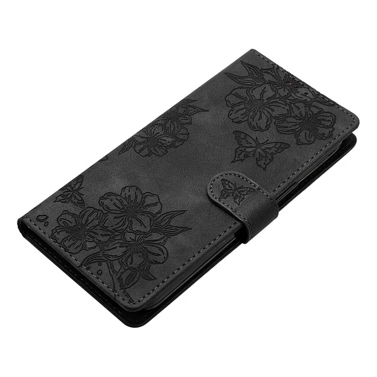 Étui pour Samsung Galaxy A26 5G avec motif floral de papillon, effet peau de cuir - Noir