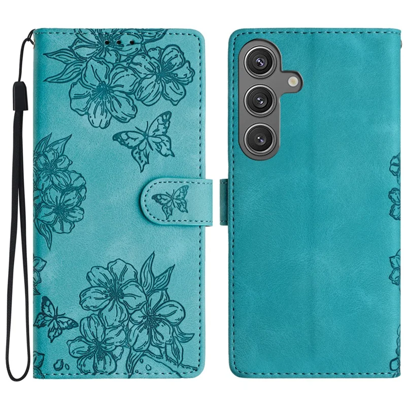 For Samsung Galaxy A26 5G Case Butterfly Flower Pattern Skin-Touch Leather Phone Cover - Green