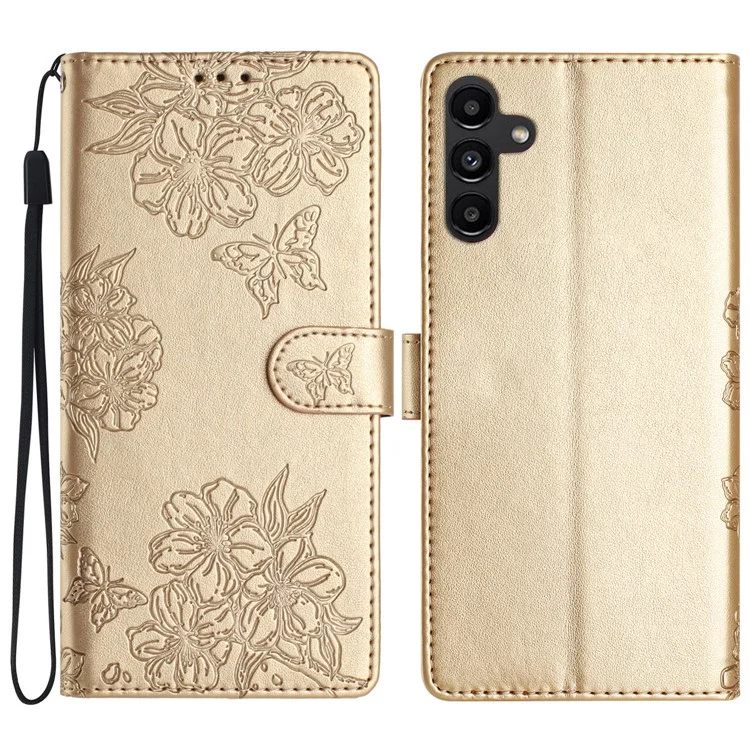 Для Samsung Galaxy A36 5G чехол Butterfly Flower Drop-Proof PU кожаный бумажник телефона - Золотой