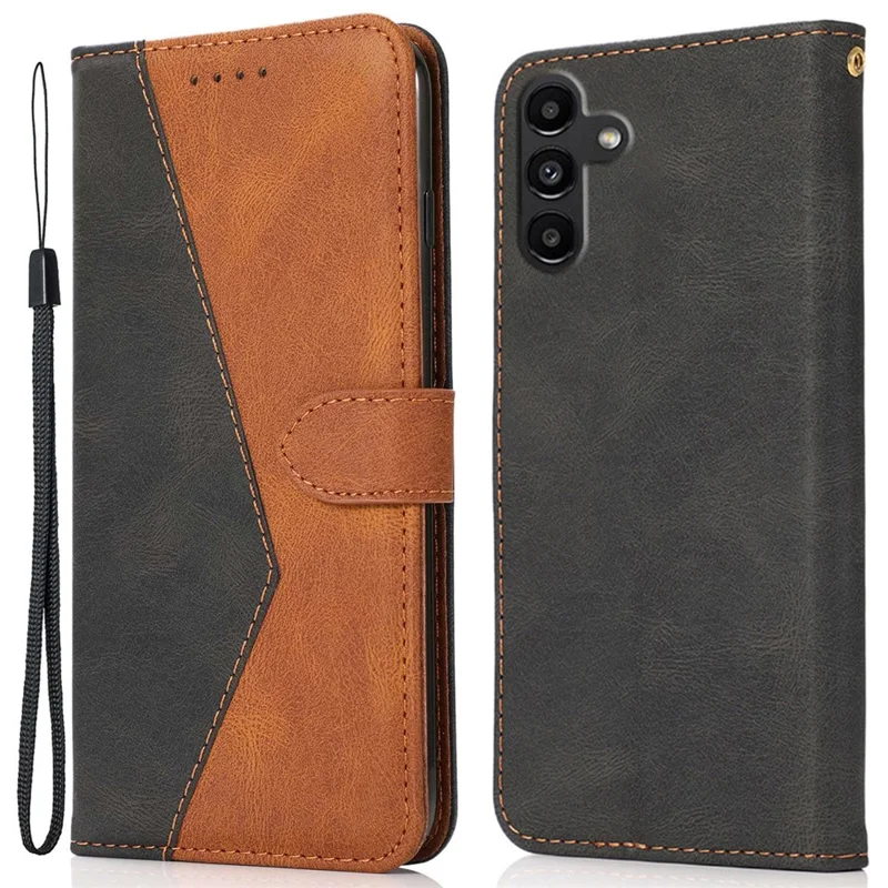 Cover per Samsung Galaxy A36 5G, colore a contrasto, portafoglio, supporto, custodia in pelle con cinturino da polso - Nero Marrone