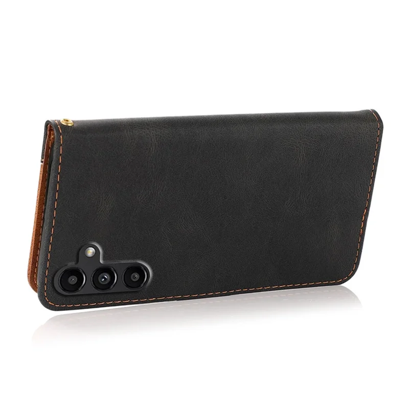 Cover per Samsung Galaxy A36 5G, colore a contrasto, portafoglio, supporto, custodia in pelle con cinturino da polso - Nero Marrone