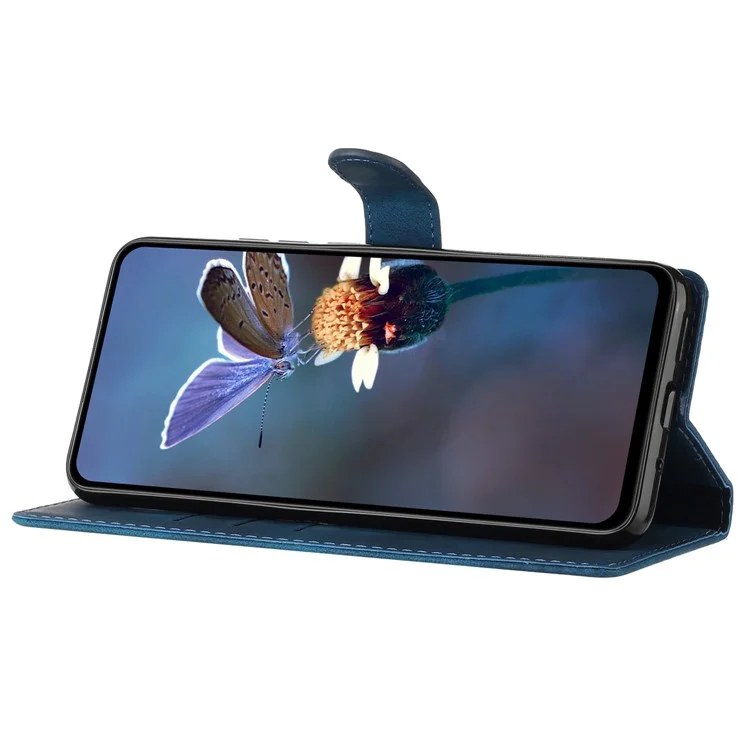 Für Samsung Galaxy A36 5G Hülle Leder geprägt Blumen Handyhülle Brieftasche mit Handgelenkriemen - Blau