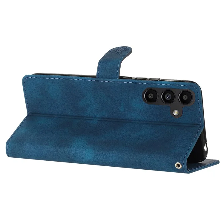 Für Samsung Galaxy A36 5G Hülle Leder geprägt Blumen Handyhülle Brieftasche mit Handgelenkriemen - Blau