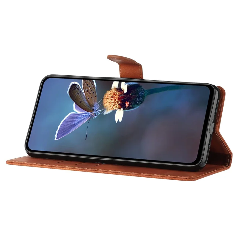 For Samsung Galaxy A36 5G Case Leather Imprinted Flower Phone Cover Wallet with Wrist Strap - Brown