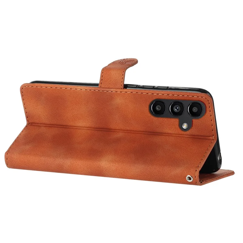 For Samsung Galaxy A36 5G Case Leather Imprinted Flower Phone Cover Wallet with Wrist Strap - Brown