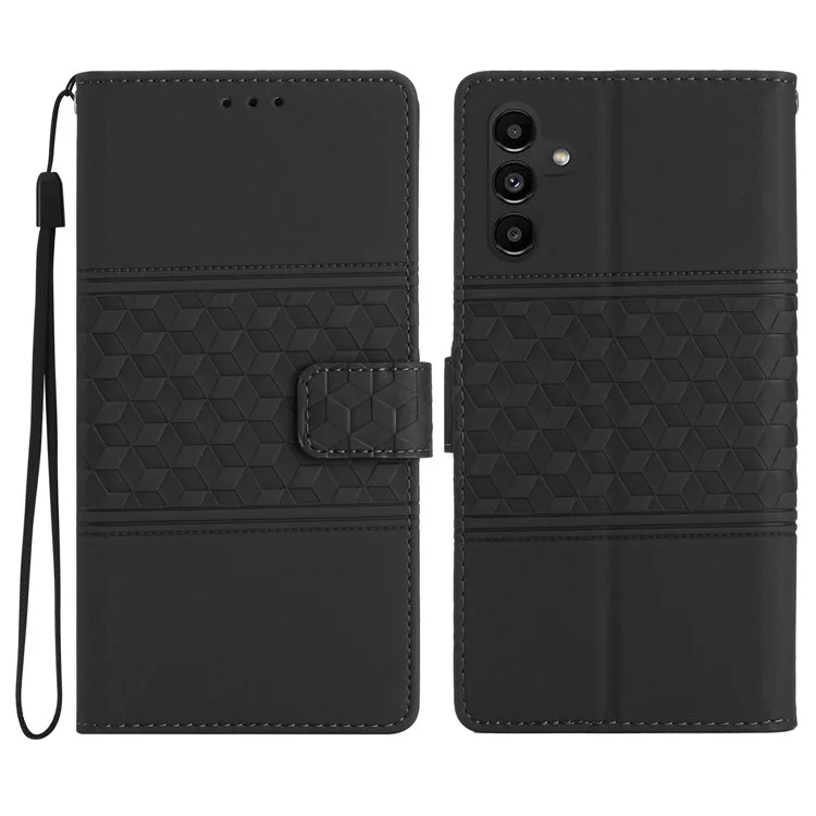 Custodia per Samsung Galaxy A26 5G, in pelle con motivo a rombi, flip orizzontale - Nero